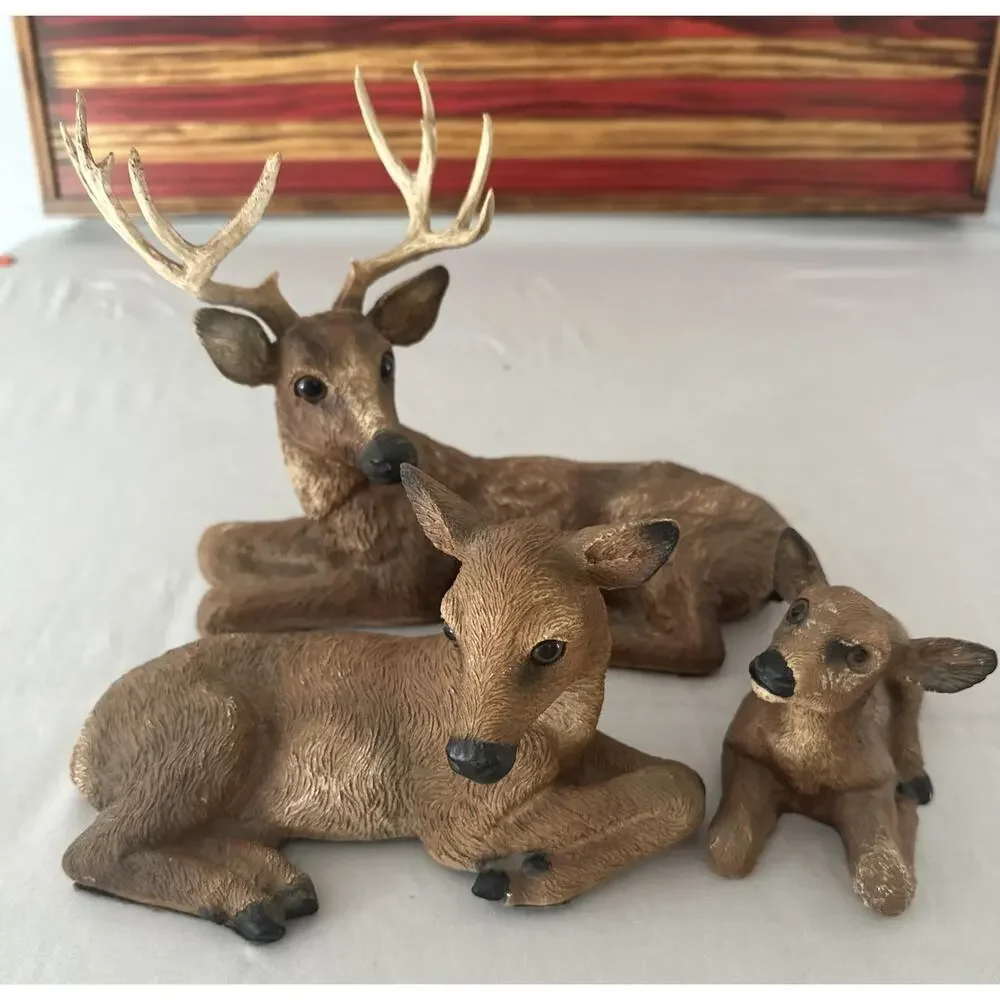 Vintage Homco Deer Family 1985 Buck Doe Fawn Resin Farmhouse Man Cave Cabin USA